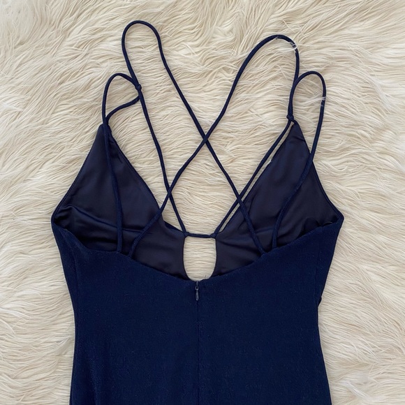 MISHA Collection Blue Metallic Sleeveless Strappy Veronika Cutout Midi Dress - Picture 9 of 13